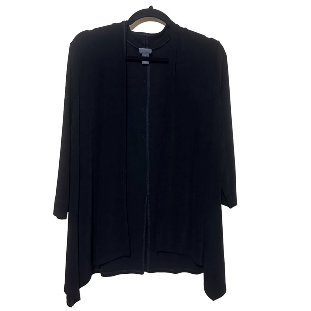 Chico’s Travelers Toggle Back Open Front Slinky Cardigan Women L Black